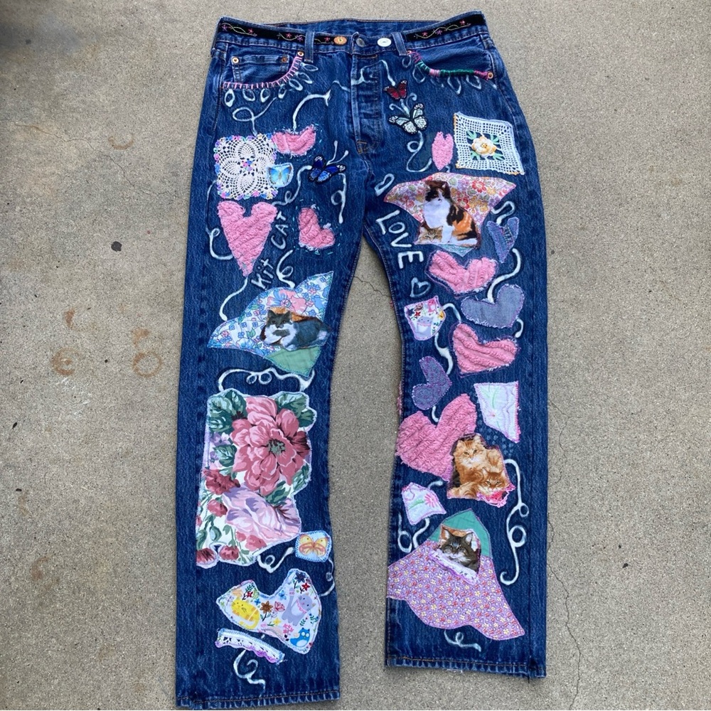 Levi’s 501 Upcycled Pearl Style Cat Theme